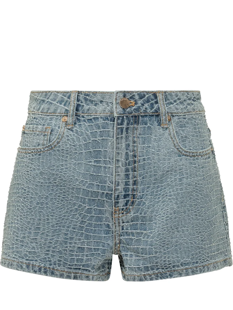 Shorts in Denim con Texture Effetto Croco