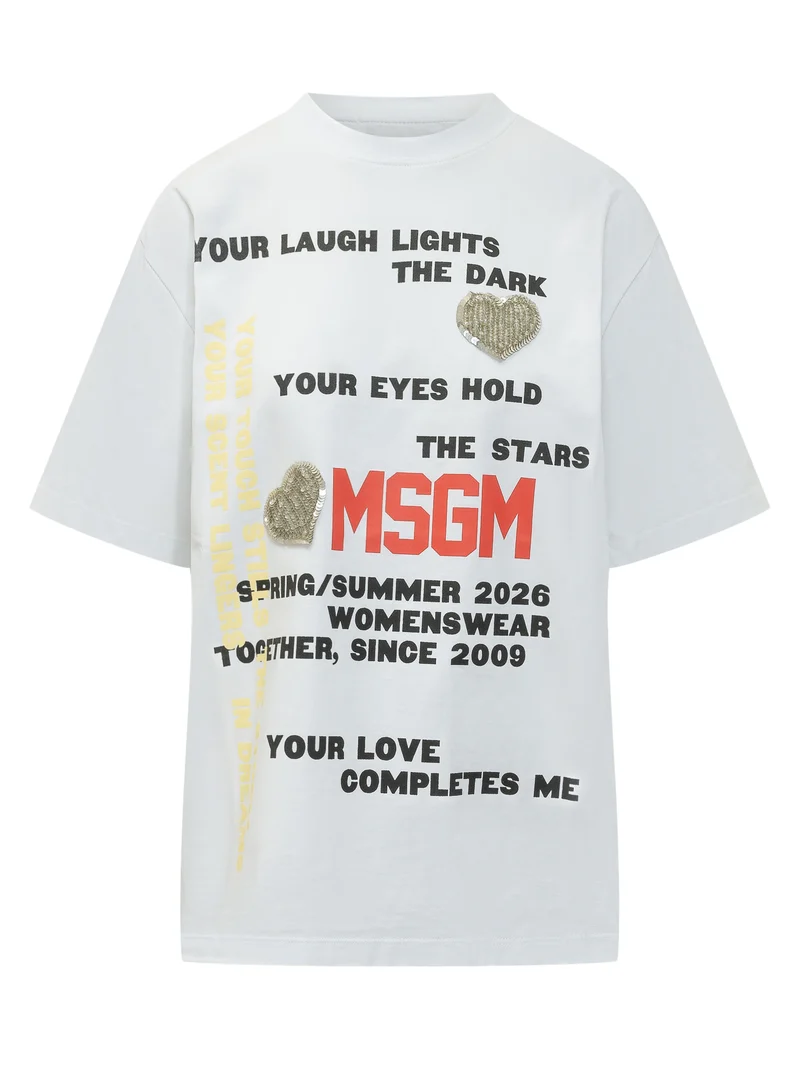 T-shirt con Stampa Lettering e Applicazioni