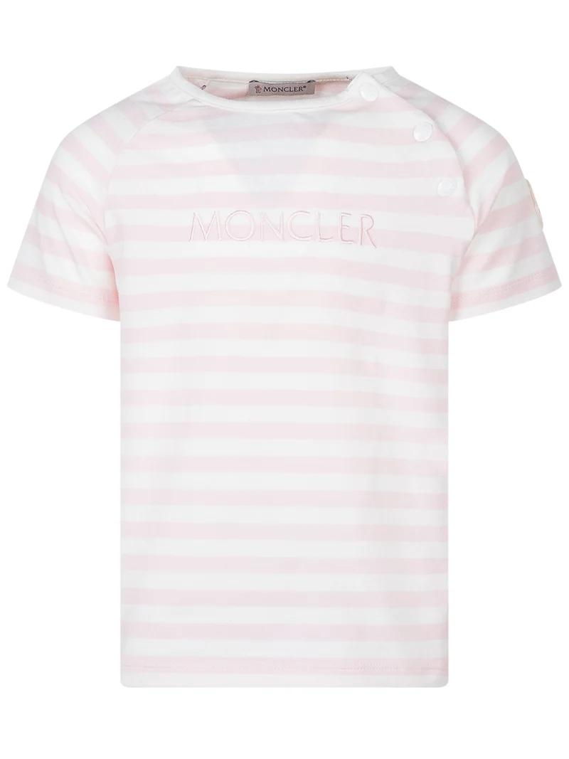 T-shirt a Righe con Logo Ricamato