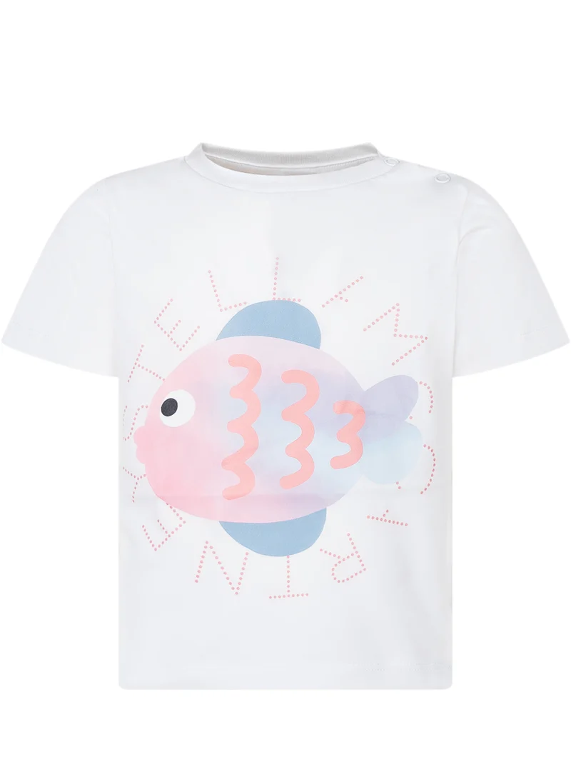 T-shirt con Stampa Pesce e Girocollo