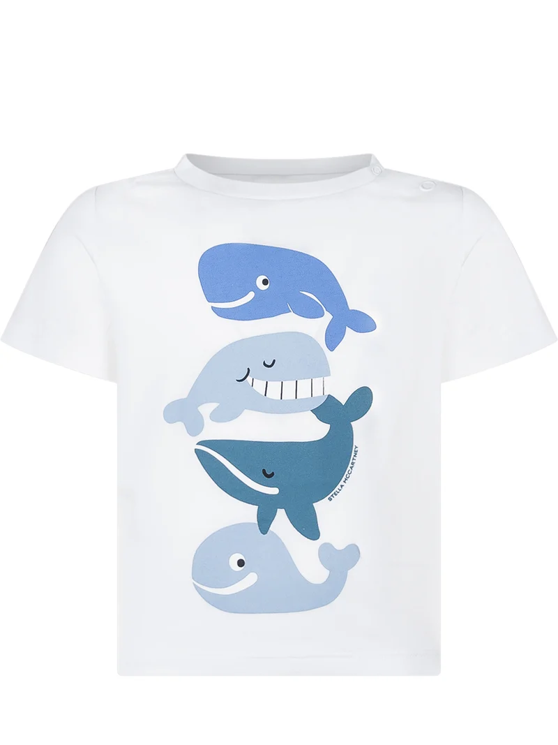 T-shirt con Stampa Balene e Girocollo