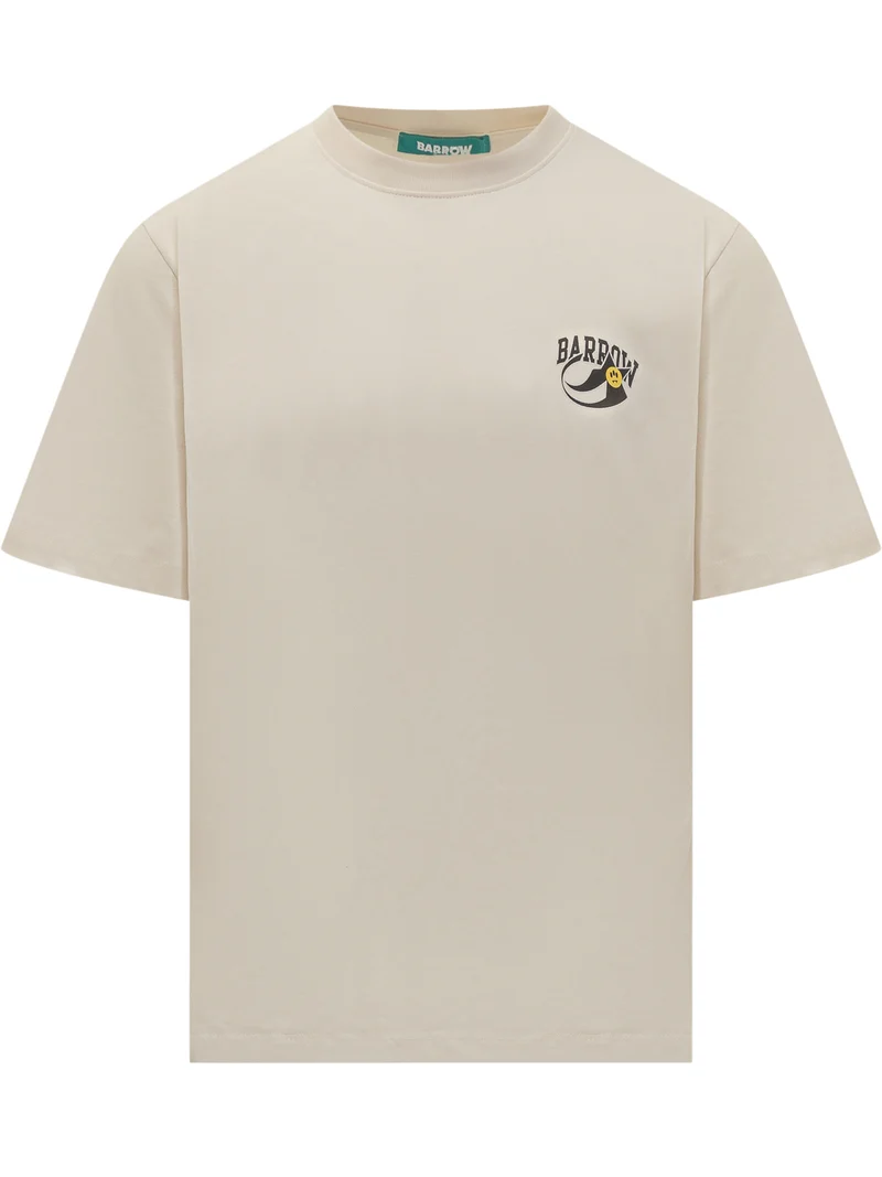 Barrow T-shirt Beige con Logo Curvo ed Emoji