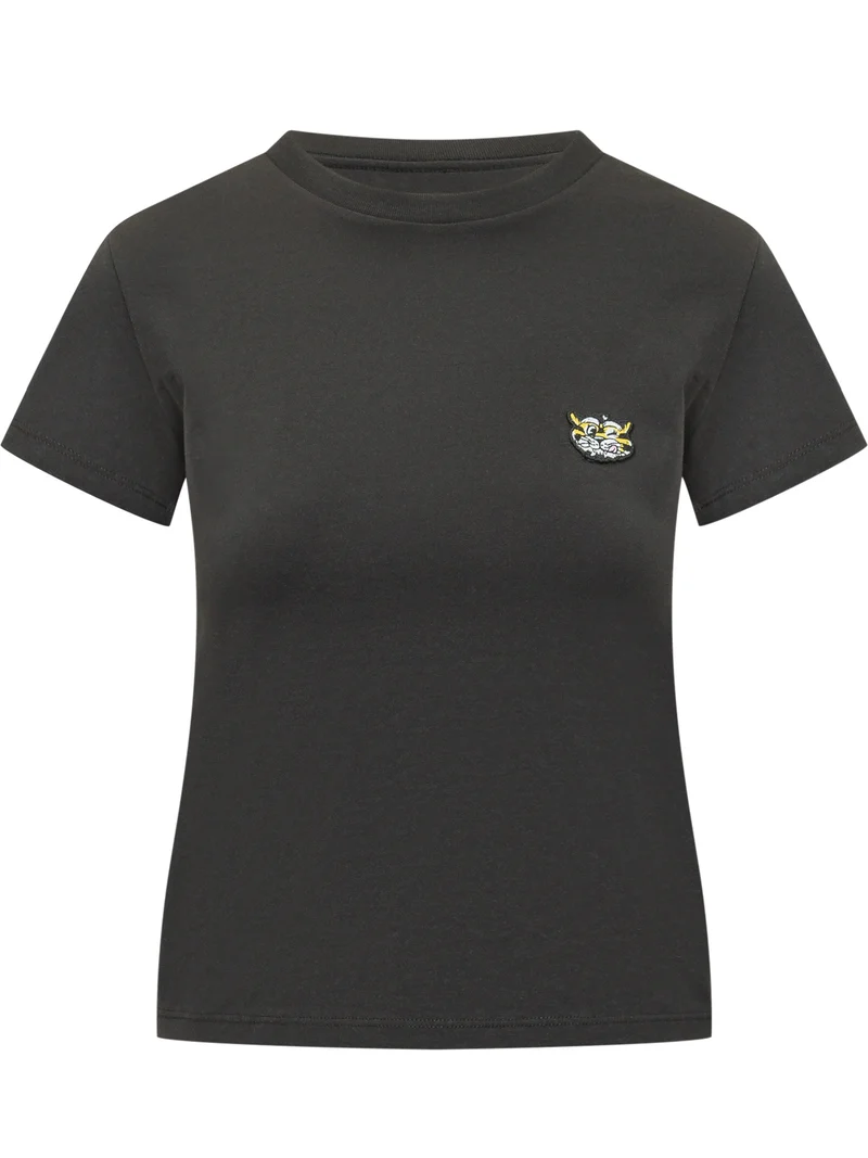 T-Shirt Classica con Patch Testa di Tigre