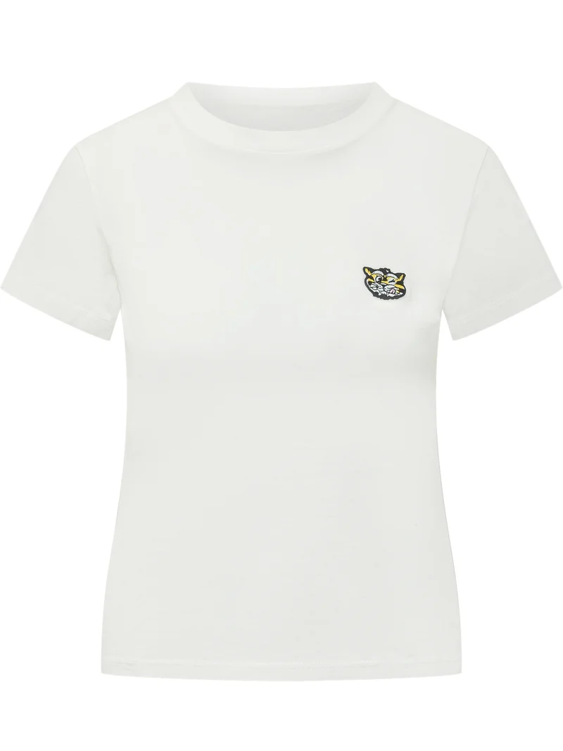 T-Shirt Classica con Patch Testa di Tigre