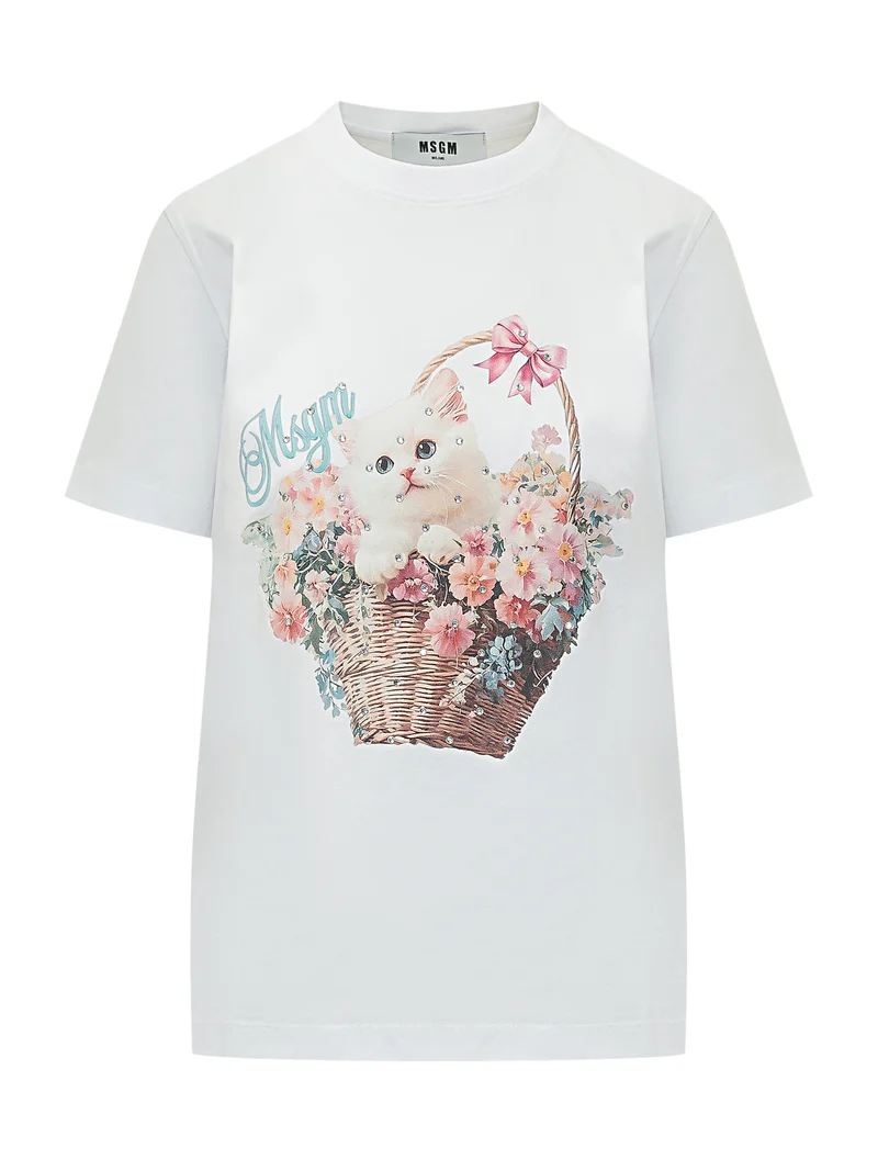 T Shirt Con Stampa Gattino