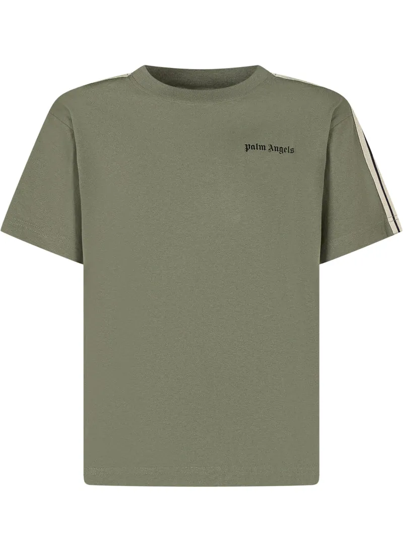 Palm Angels Kids T-shirt Verde con Bande Laterali