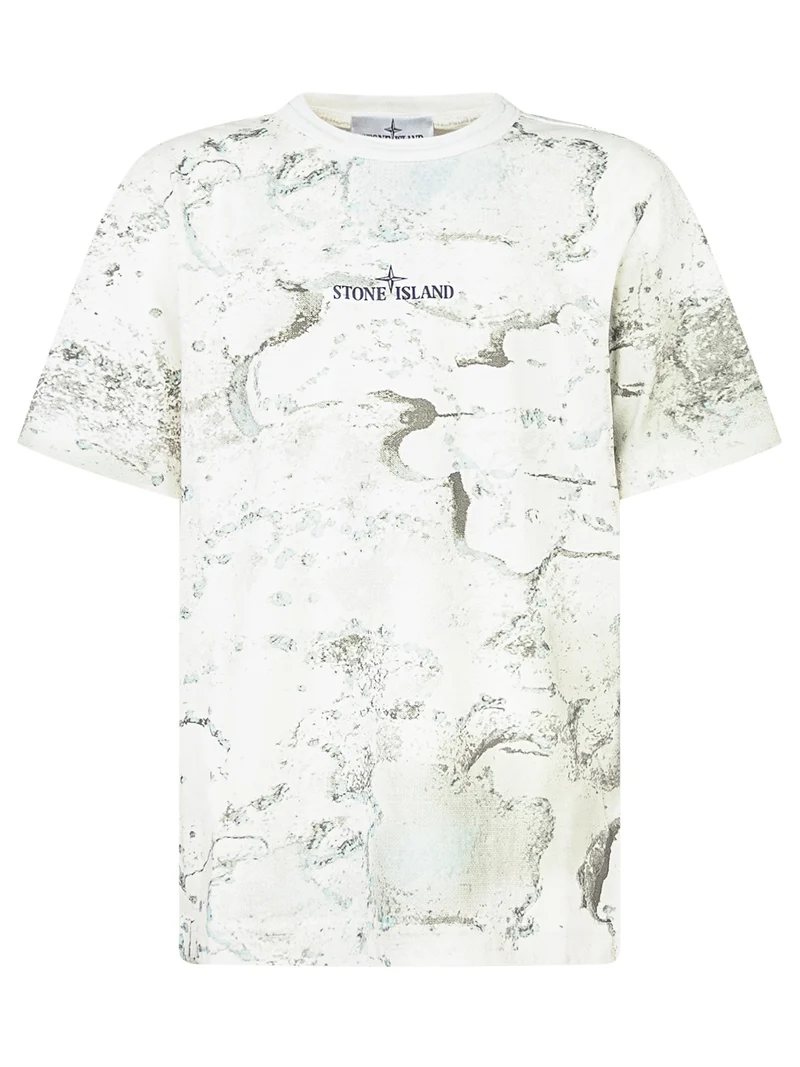 Stone Island Kids T-Shirt Bianca con Stampa Astratta