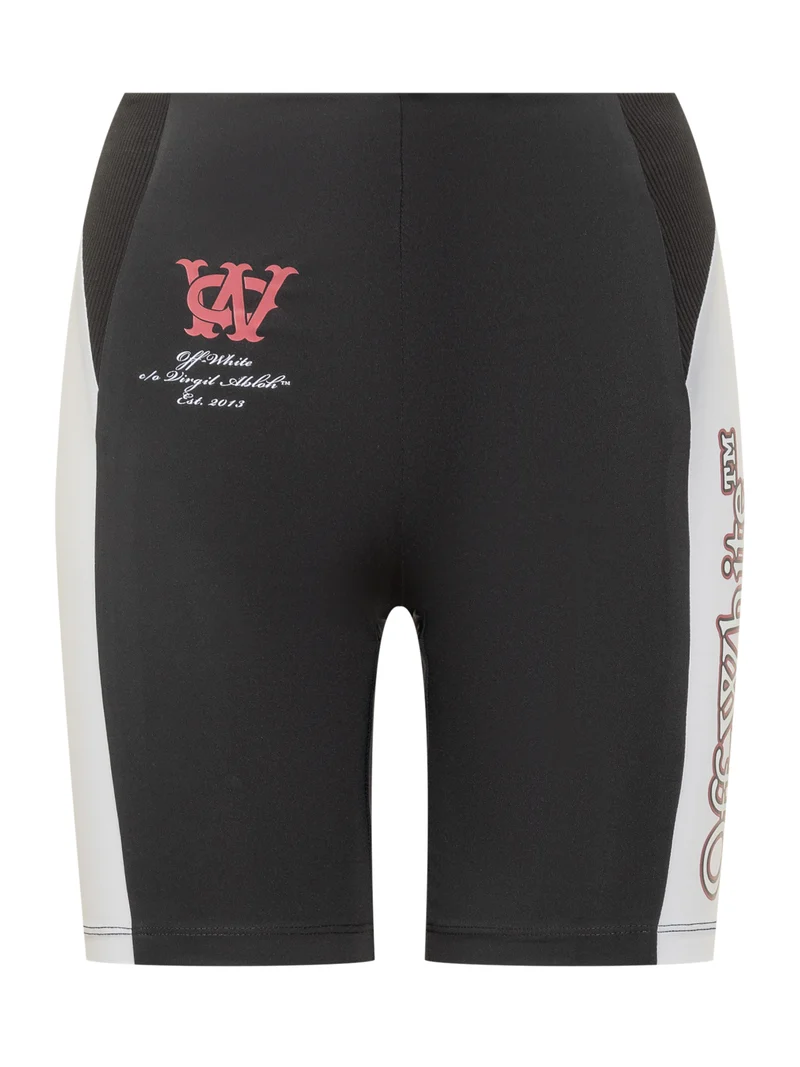 Off-White Shorts Ciclista Neri con Stampa Laterale