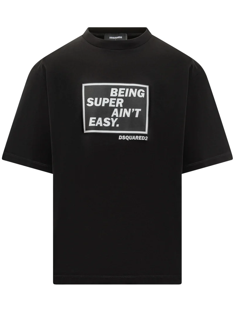 Dsquared2 T-Shirt Nera con Stampa Being Super Ain t Easy