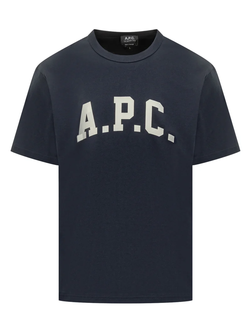 A.P.C. T-Shirt Blu con Logo Stampato