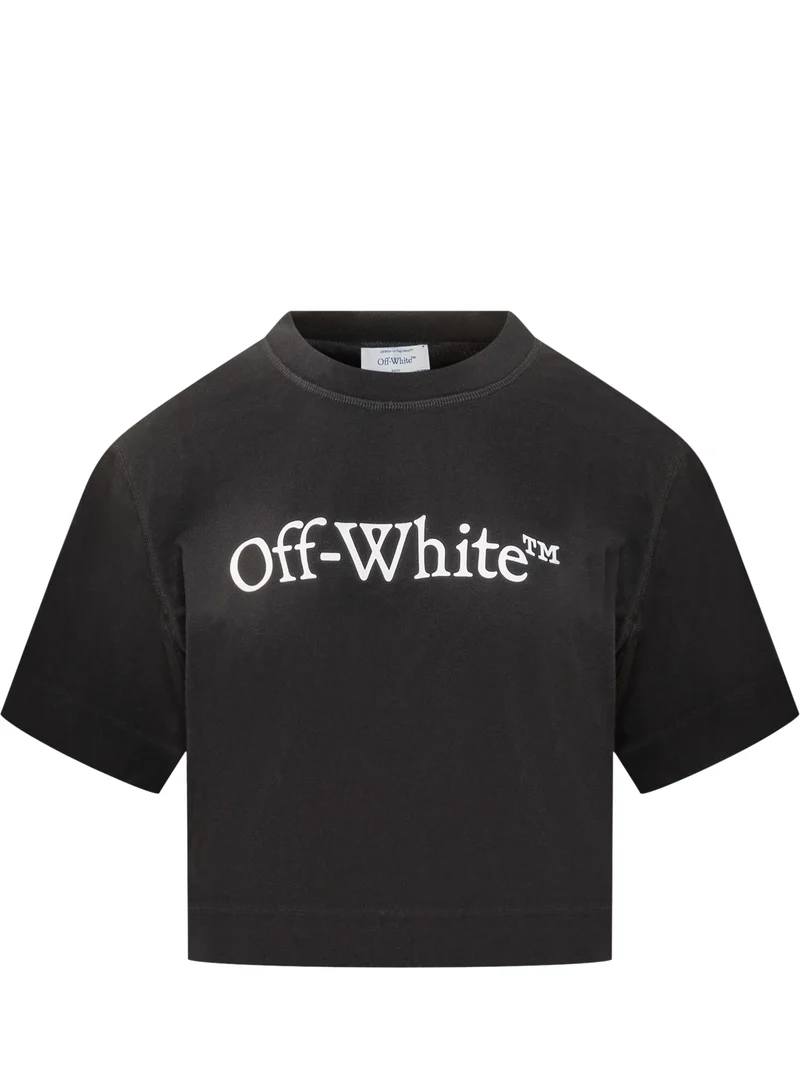 T-Shirt Crop Off-White Nera con Logo Bianco