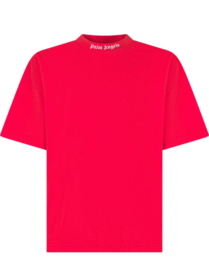 Palm Angels T-Shirt Girocollo con Logo Rosso