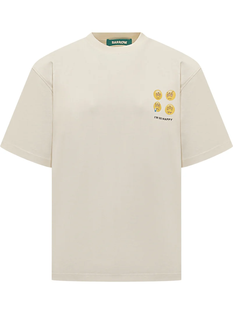 T-shirt Beige con Stampa Smiley Barrow