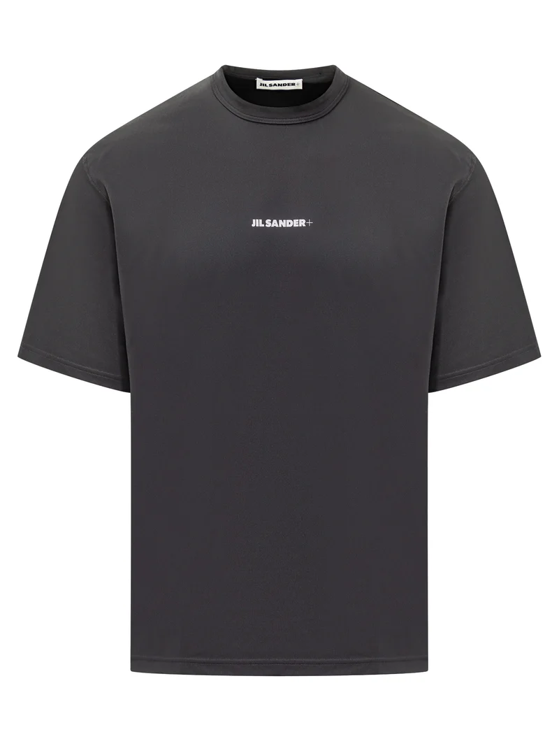 T-shirt Nera con Logo Bianco Jil Sander