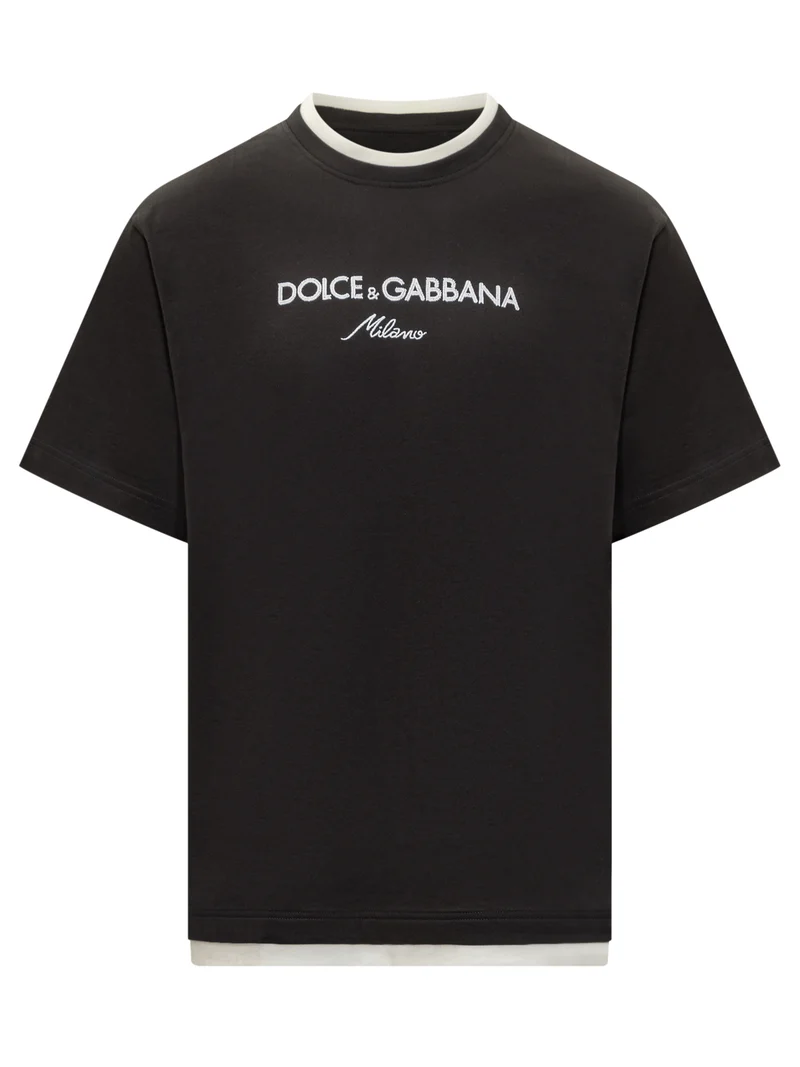 Dolce & Gabbana T-Shirt Nera Logo Ricamato Uomo