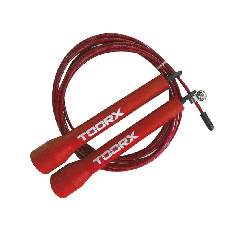 Corda da salto veloce in acciaio con monopole in plastica rosse