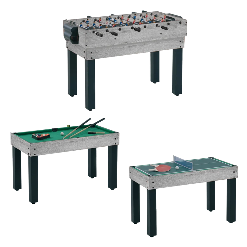 Tavolo multigioco MULTI - 12 giochi in 1 rovere grigio aste rientranti