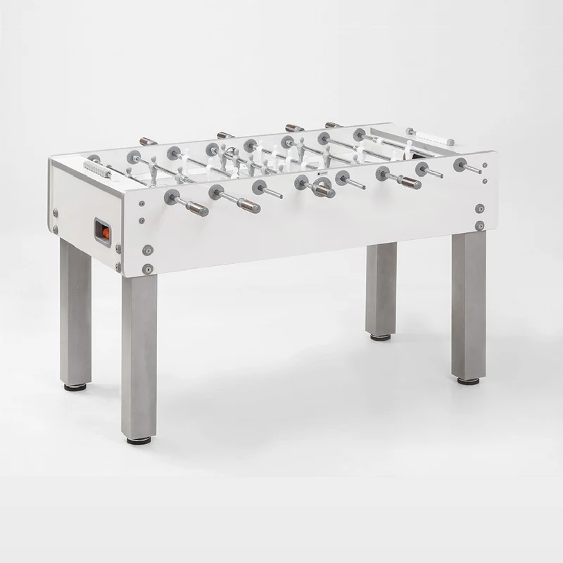 Calciobalilla G-500 PURE WHITE da interno con aste uscenti, piano gioco corto in vetro