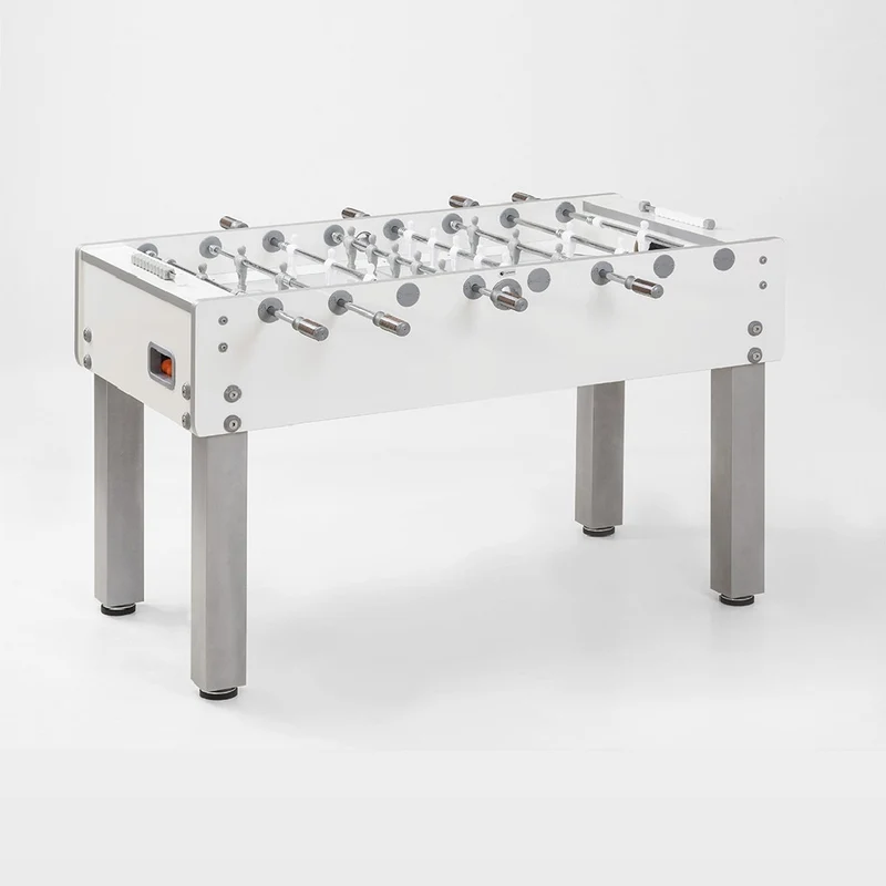 Calciobalilla G-500 PURE WHITE da interno con aste rientranti, piano gioco corto in vetro