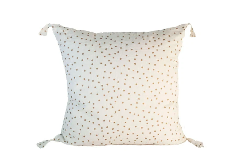 Coussin blanc pois or 50 x 50 cm