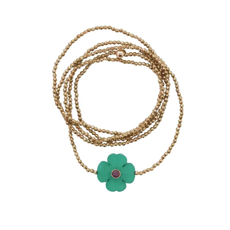 Sautoir Fleur Jade vert