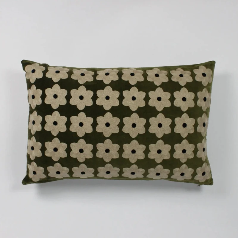 Coussin fleurs kaki