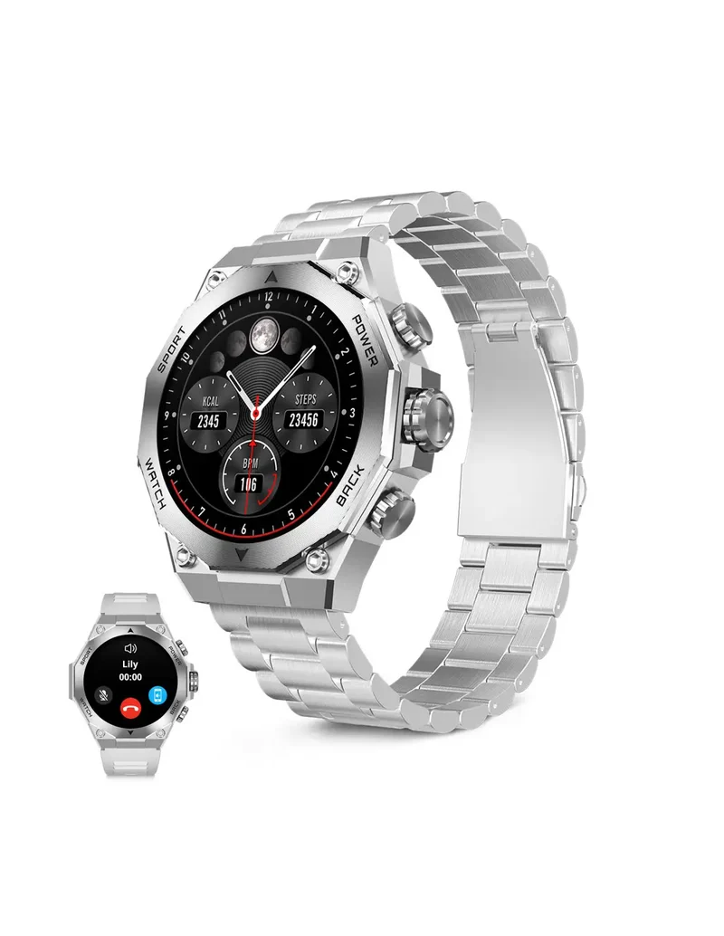 KSIX Titanium Silver – Smartwatch AMOLED 1,43" con 2 Cinturini, Chiamate Bluetooth e IP67
