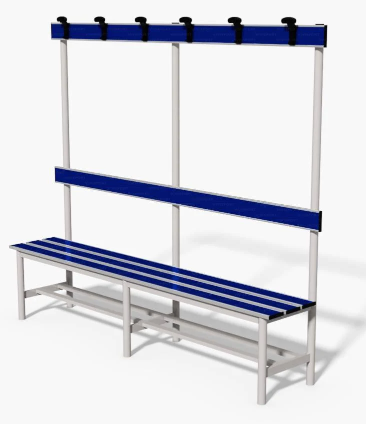 Panca spogliatoio con seduta, schienale e appendiabiti 2 mt tubo rotondo inserto in pvc blu Vivisport