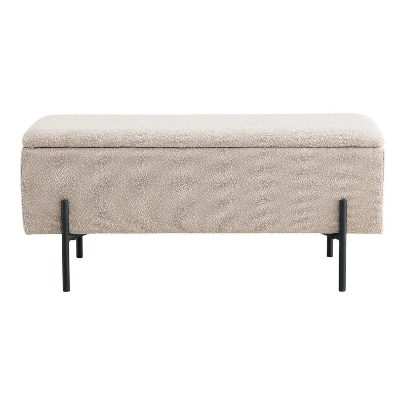 Bouclé Storage Bench - Beige Fabric, 95cm Wide
