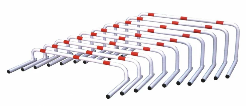 Set da 10 ostacoli Ostacolini over in acciaio verniciato bianco con fasce rosse, tubo rotondo diam. 25 mm. Vivisport