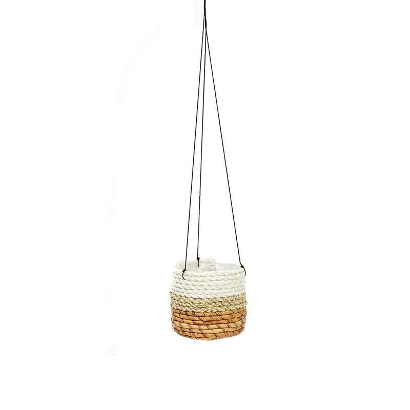 Seagrass Plant Hanger - Natural Fiber Hanging Planter - Small - White