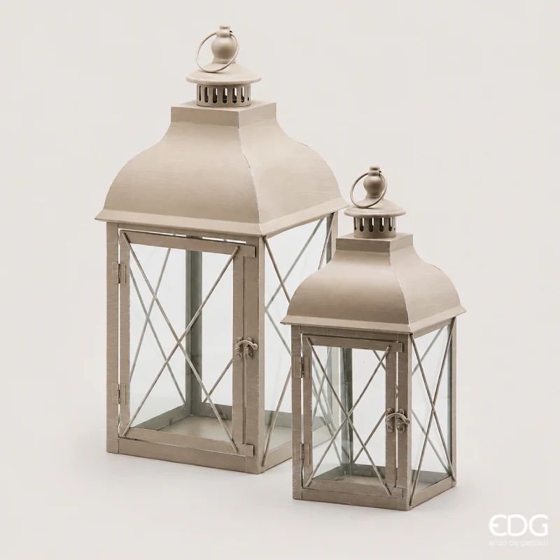EDG Enzo De Gasperi Set 2 Lanterne Quadrata Tetto H54 H40 Cm