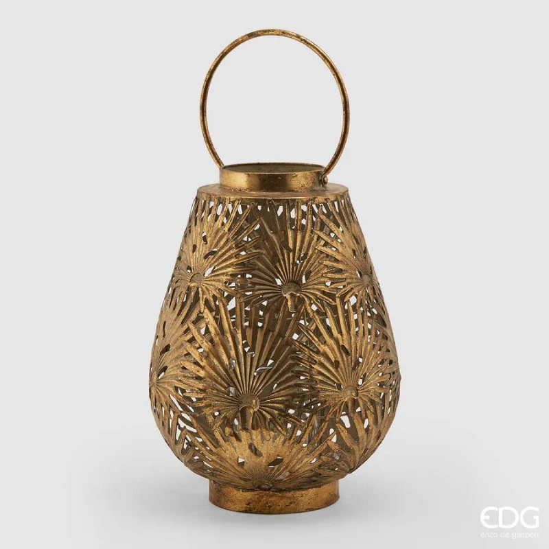 EDG Enzo De Gasperi Lanterna Foglie di Palma H42 Cm Oro