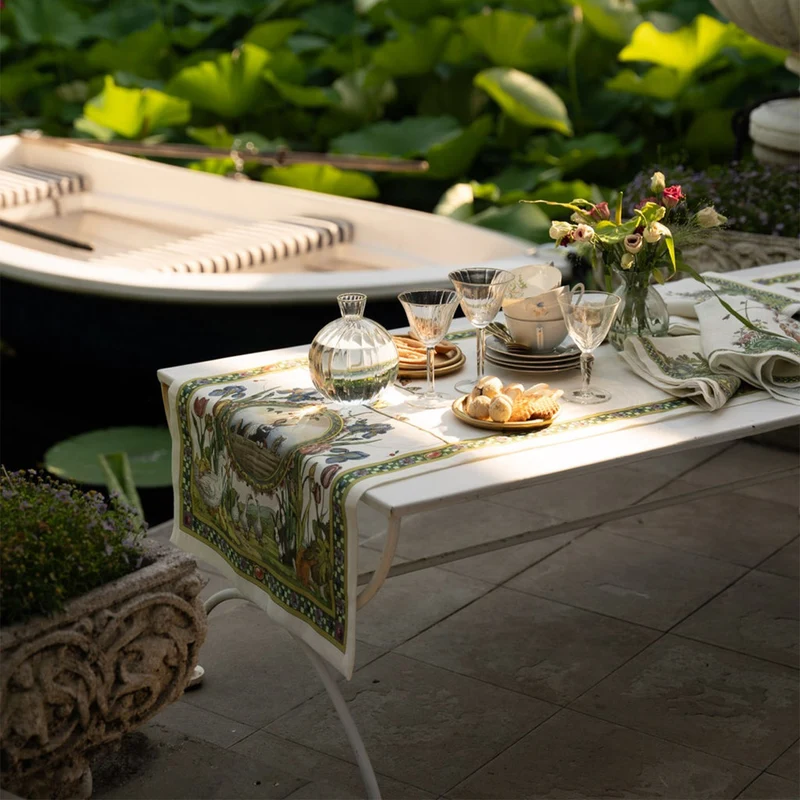 Tessitura Toscana Telerie Runner Bunny Garden 50x170 cm in Lino