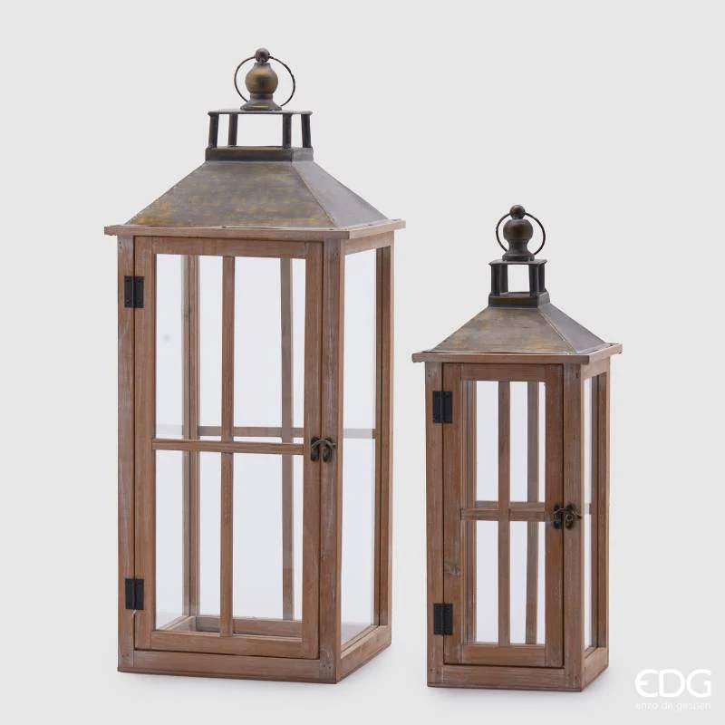 EDG Enzo De Gasperi Set 2 Lanterne Quadrate in Legno
