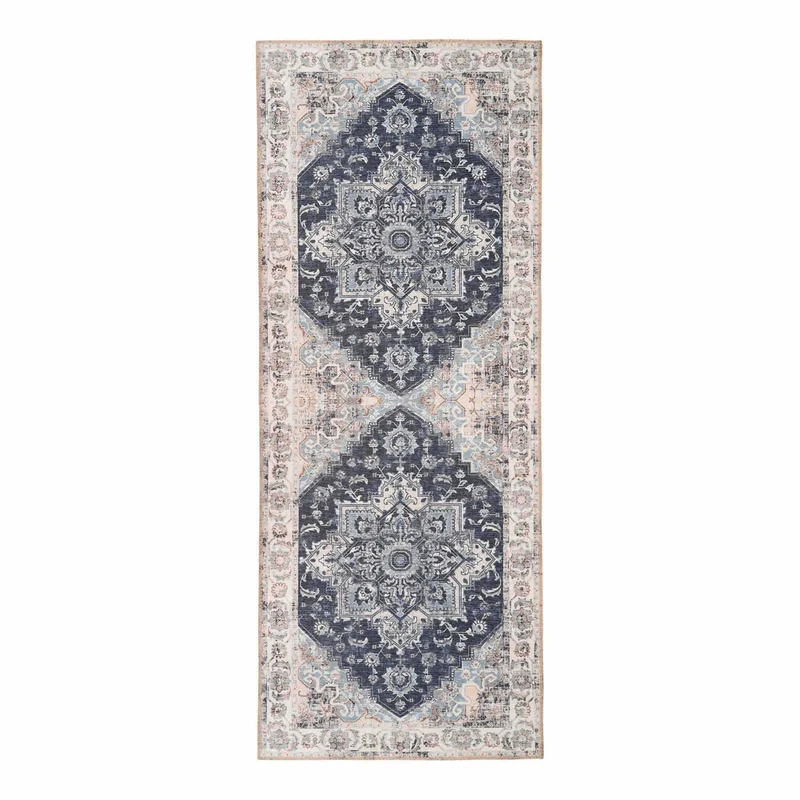 Chenille Hallway Runner - Blue Patterned Hallway Rug, 80x200 cm