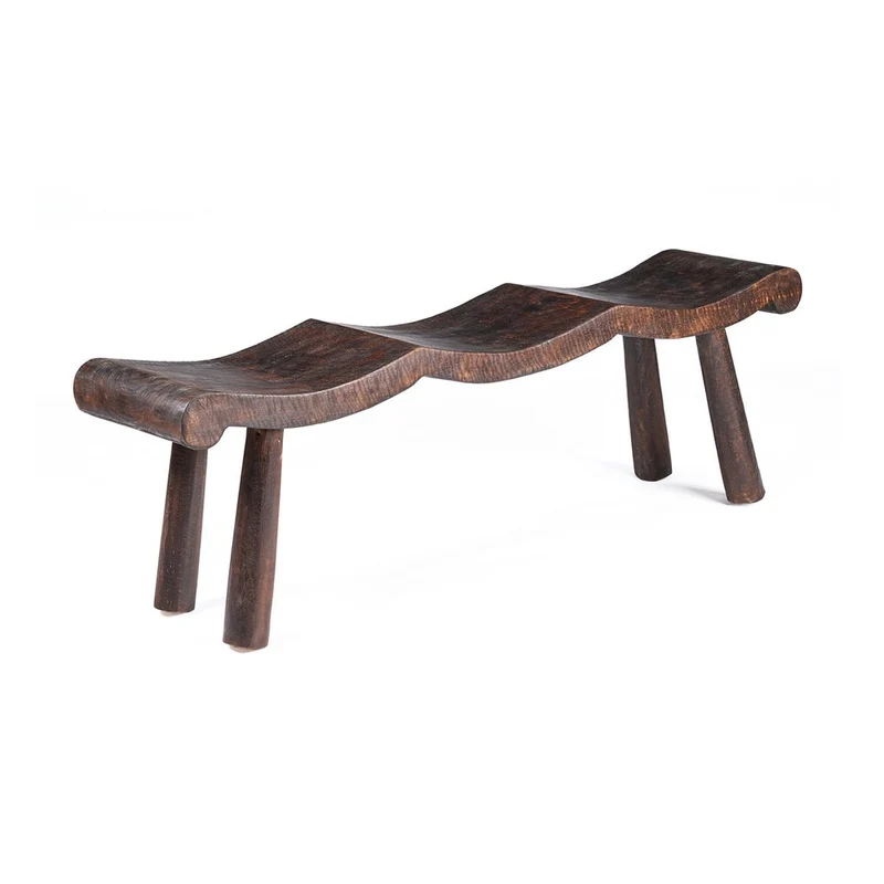 Mango Wood Wave Bench - Dark Walnut Finish - Medium