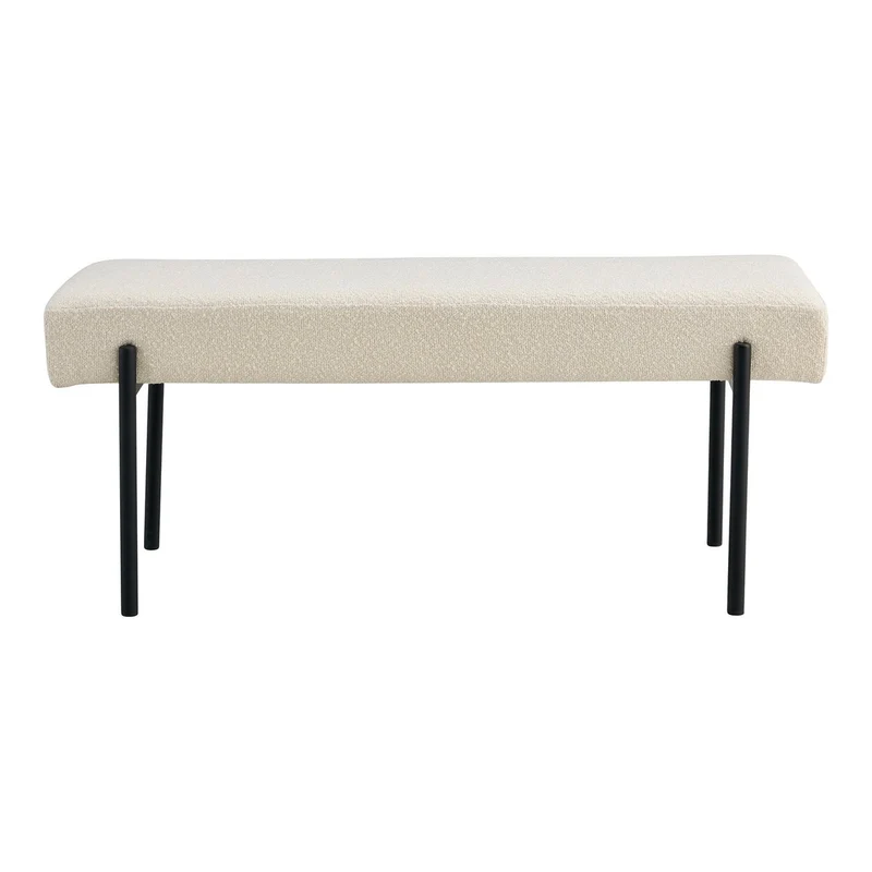 Bouclé Bench - White Fabric, Black Metal Legs, 100cm