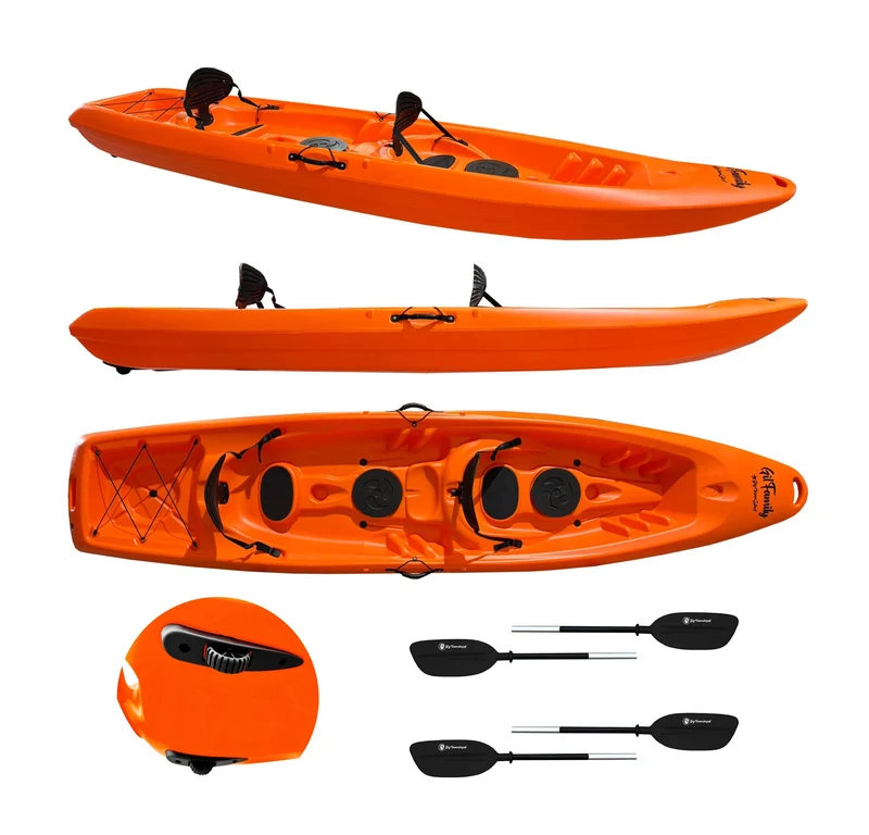 kayak da mare e lago 3 posti modelli GIL FAMILY, inclusi 2 sedili e 2 pagaie e ruote di trasporto col. ARANCIO