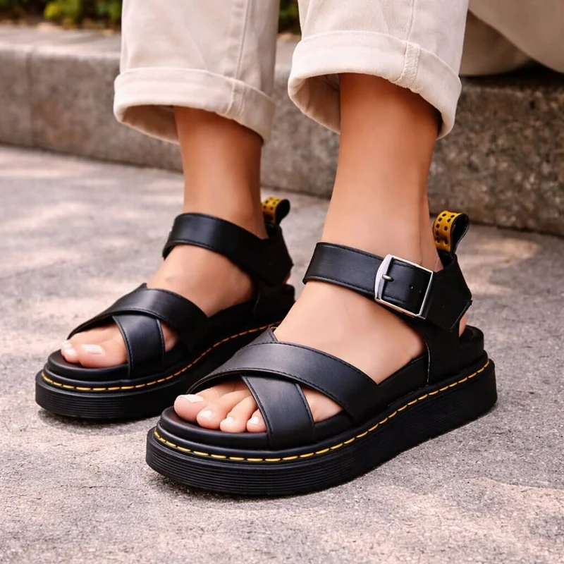 Orthopädische Sandalen mit Plateau für Damen aus Leder | Ravellea