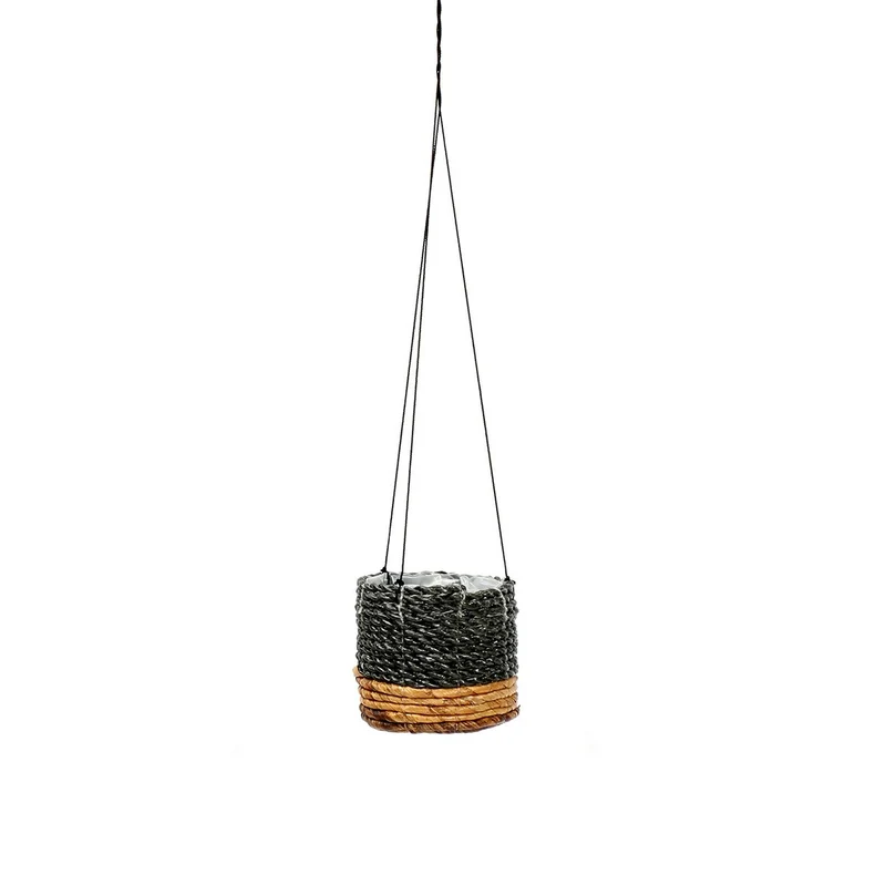 Banana Leaf Plant Hanger - Natural Woven Basket - Small - Black