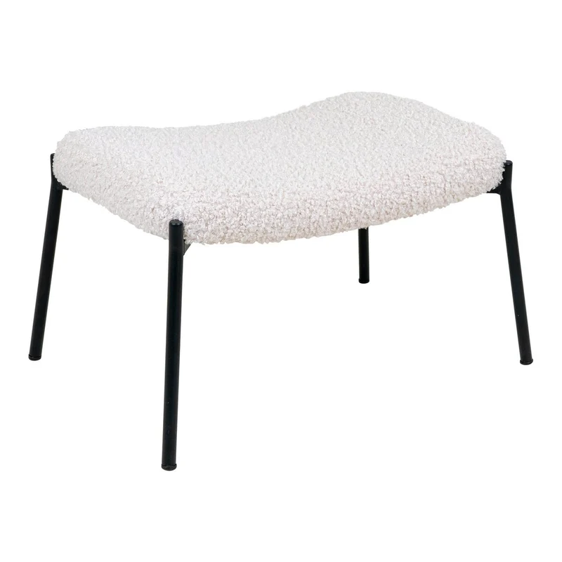 White Lambskin Footrest With Black Metal Legs – 61x41x36 cm