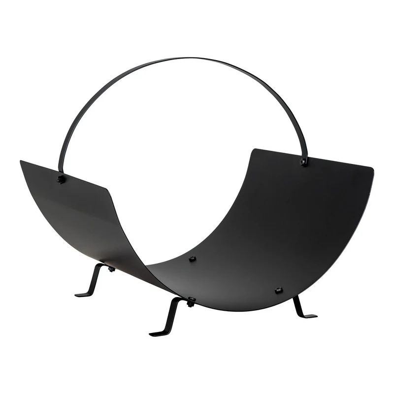 Black Steel Log Holder - Modern Fireside Firewood Rack, 40x35 cm