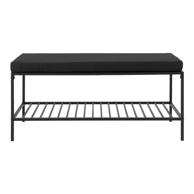 Black Steel Entryway Bench with Shoe Storage - 100cm