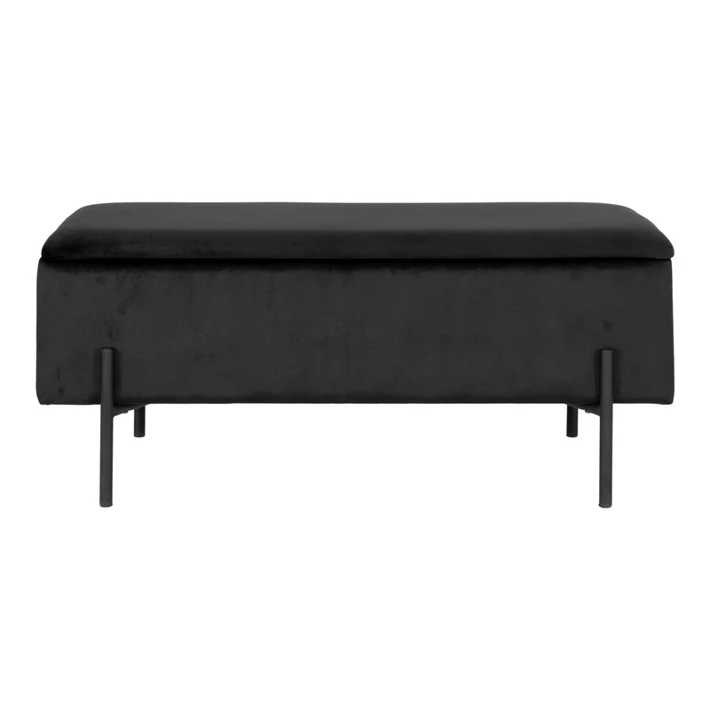 Velvet Storage Bench - Black Polyester Plywood, 95cm Watford