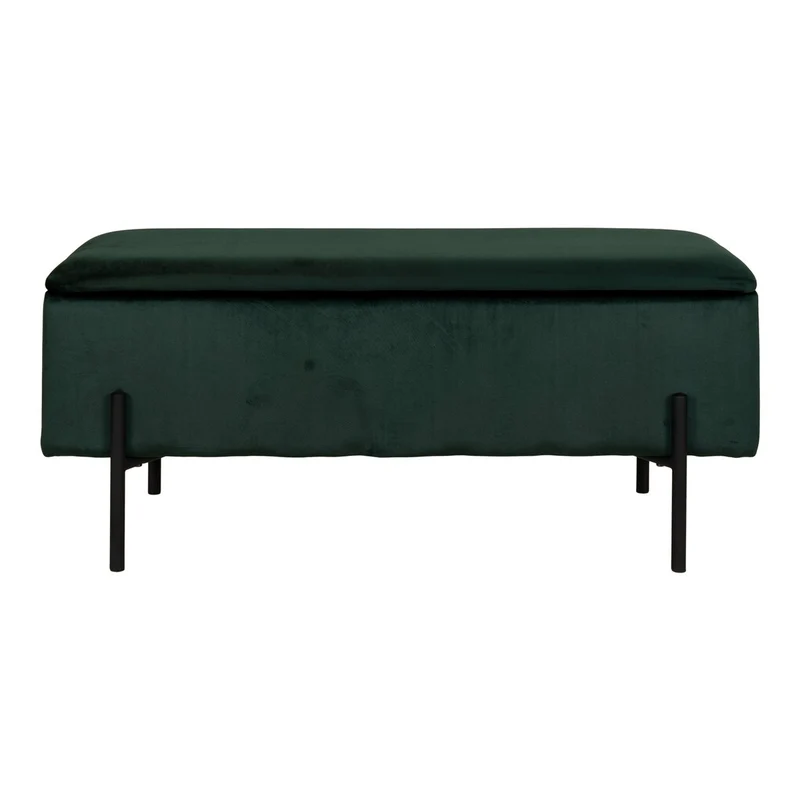 Velour Bench with Black Metal Legs - Green Accent Bench