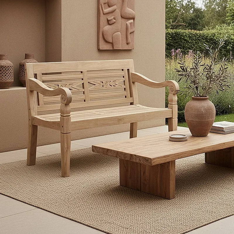 Teak Garden Bench - Boho Style Outdoor Sofa, 120 cm Wide