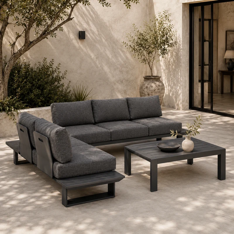 Andrea Bizzotto Set Salotto Esterno da Giardino Angolare Konnor in Alluminio Antracite