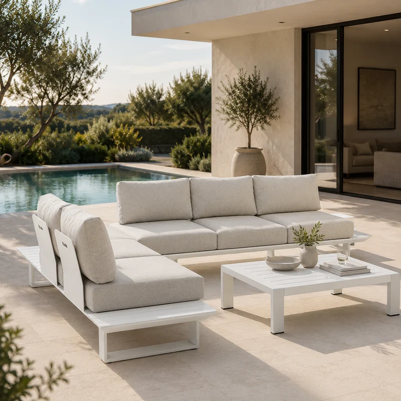 Andrea Bizzotto Set Salotto Esterno da Giardino Angolare Konnor in Alluminio Bianco