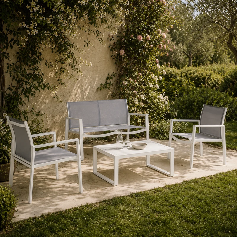 Andrea Bizzotto Set Salotto Esterno da Giardino Kallen in Alluminio Bianco